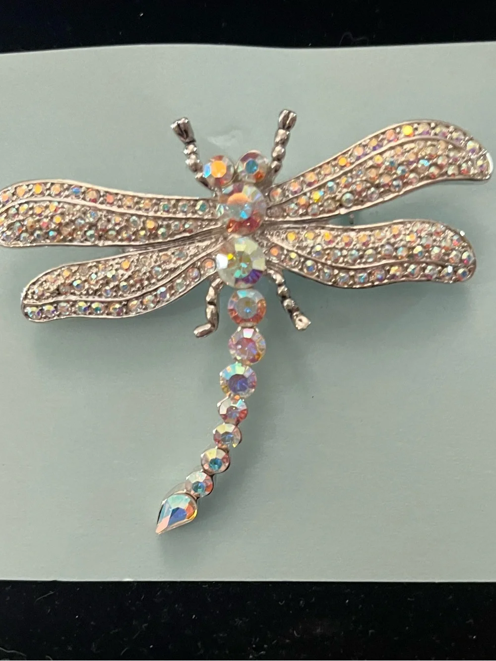 Iridescent Crystal Dragonfly Wall Accent - Silver Tone